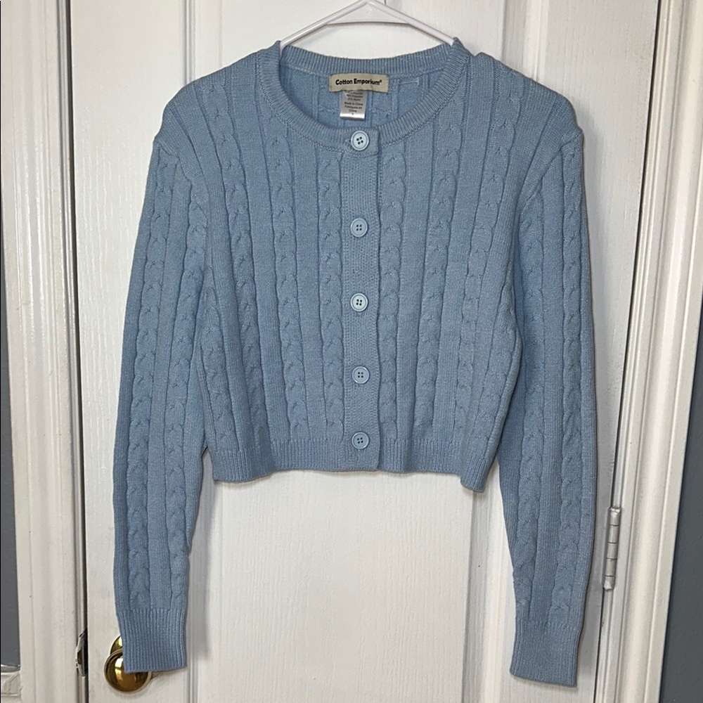 Cotton Emporium crop button down sweater size small Color‎ blue